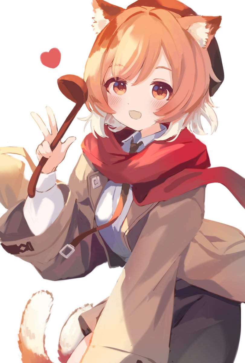 1girl animal ears scarf tail red scarf solo white background  illustration images