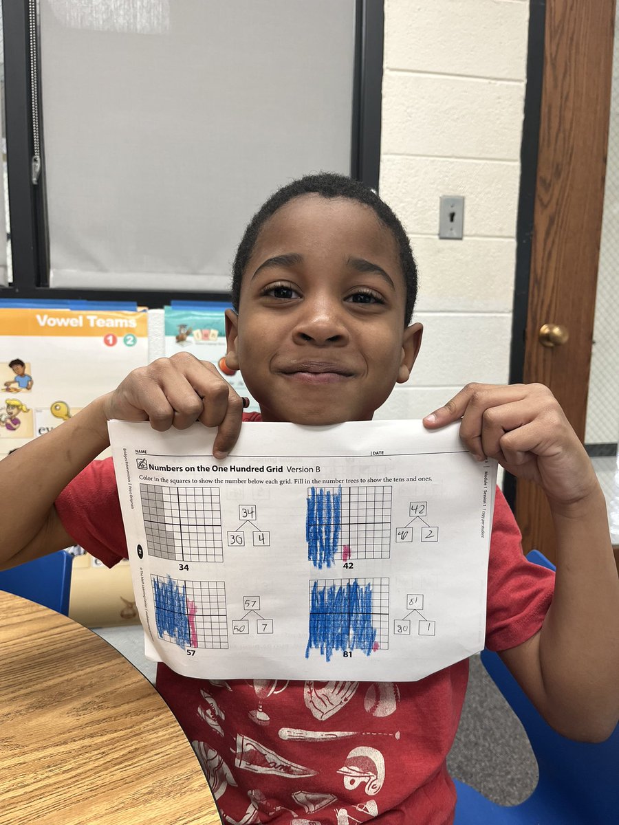 Second graders are shifting from using base ten blocks to a one hundred chart to model two digit numbers. This is moving our understanding of place value from concrete to representational. From there we can compare, add, and subtract these numbers. #LongfellowBears #D97