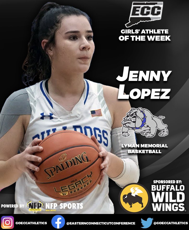 GoECCAthletics's tweet photo. Congrats to this week's @GoECCAthletics Athlete of the Week winners! Jenny Lopez @Lymanathletics1 Girls' Basketball &amp; DeAndre Ducael @NFA_Athletics Boys' Indoor Track. Thanks to everyone who voted &amp; to our sponsor @BWWings of Waterford @NFP_CTEast #eccaow #eccnation https://t.co/p8KMQmdxIg