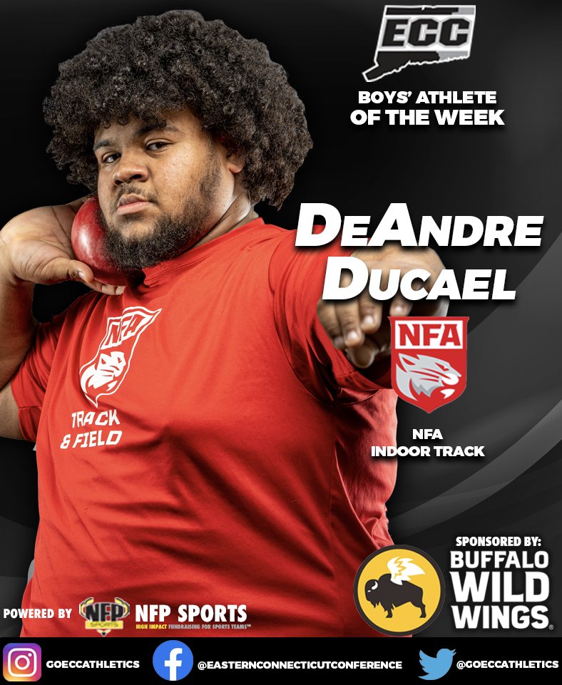 GoECCAthletics's tweet photo. Congrats to this week's @GoECCAthletics Athlete of the Week winners! Jenny Lopez @Lymanathletics1 Girls' Basketball &amp; DeAndre Ducael @NFA_Athletics Boys' Indoor Track. Thanks to everyone who voted &amp; to our sponsor @BWWings of Waterford @NFP_CTEast #eccaow #eccnation https://t.co/p8KMQmdxIg