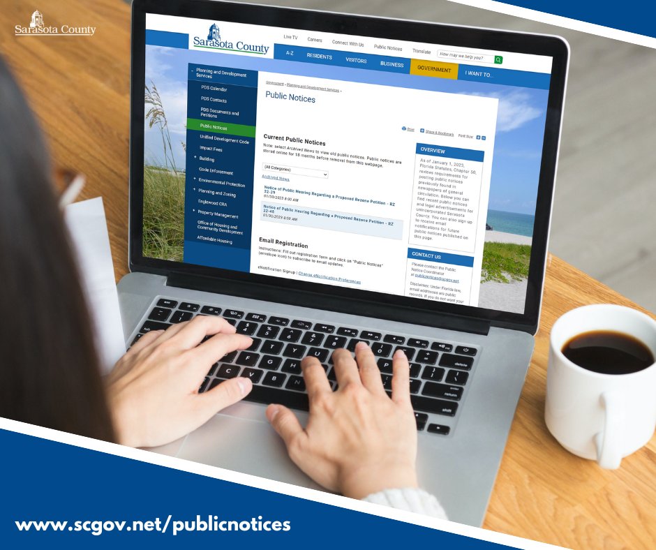 #ICYMI Our Public Notice webpage is live! This program was created to:
✔ Increase efficiency in relaying public notices 
✔ Make public notices more accessible
✔ Allow for greater transparency between Sarasota County and the public 
Visit scgov.net/publicnotices #SRQCountyPDS