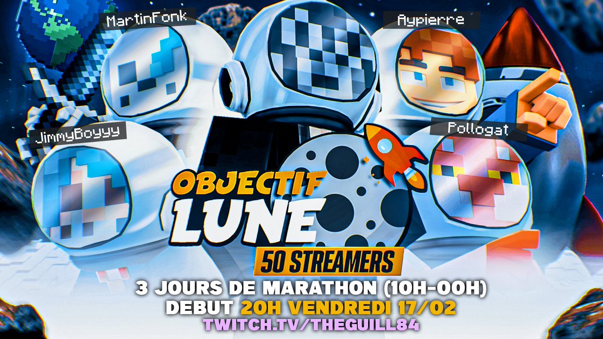 TheGuill84's tweet photo. OBJECTIF LUNE : 50 streamers, 3 jours de Marathon

Des objectifs, des épreuves, un nouvel évent incroyable

TOP DÉPART dans quelques minutes : https://t.co/z22Isj6WFx https://t.co/YnxUFPIr55