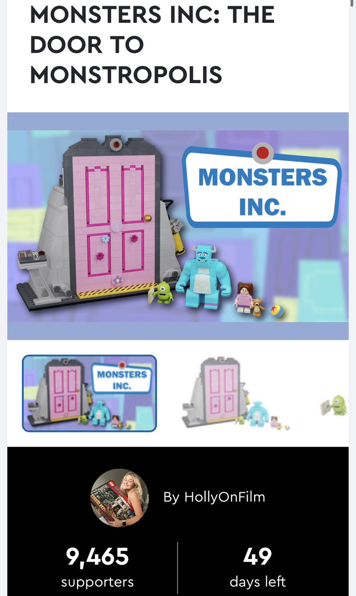 HollyOnFilm's tweet photo. LEGO Monsters Inc is almost has only 500 supports left 🥳 

It’s so close to having the chance to become real, I want a LEGO Sulley so bad man

https://t.co/Eru1QMgby9 https://t.co/t0Oq35EF7o