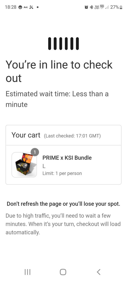 CatherineTowler's tweet photo. @PrimeHydrate @KSI Not impressed ksi was on the website at 17.00 checked out at 17.01,was held in que for 1hour 57mins to be told its sold out, how unfair is that. Ur telling me that In 1 min  it sold out 
My son is so upset.
I think if you get through to the checkout with item in basket https://t.co/rMsVCSHDFt