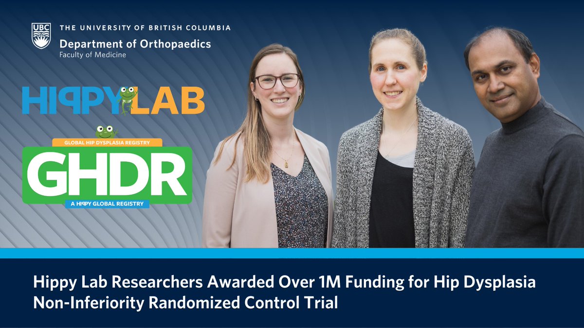 We are proud to announce that Dr. Kishore Mulpuri’s (<a href="/hippysurgeon/">Kishore Mulpuri</a>) <a href="/HippyLab/">Hippy Lab</a> research team has won over $1M in funding from <a href="/CIHR_IRSC/">CIHR</a> for a new study comparing observation and bracing in infants under 3 months with mild #hipdysplasia. Learn more: bit.ly/3S7GCRi