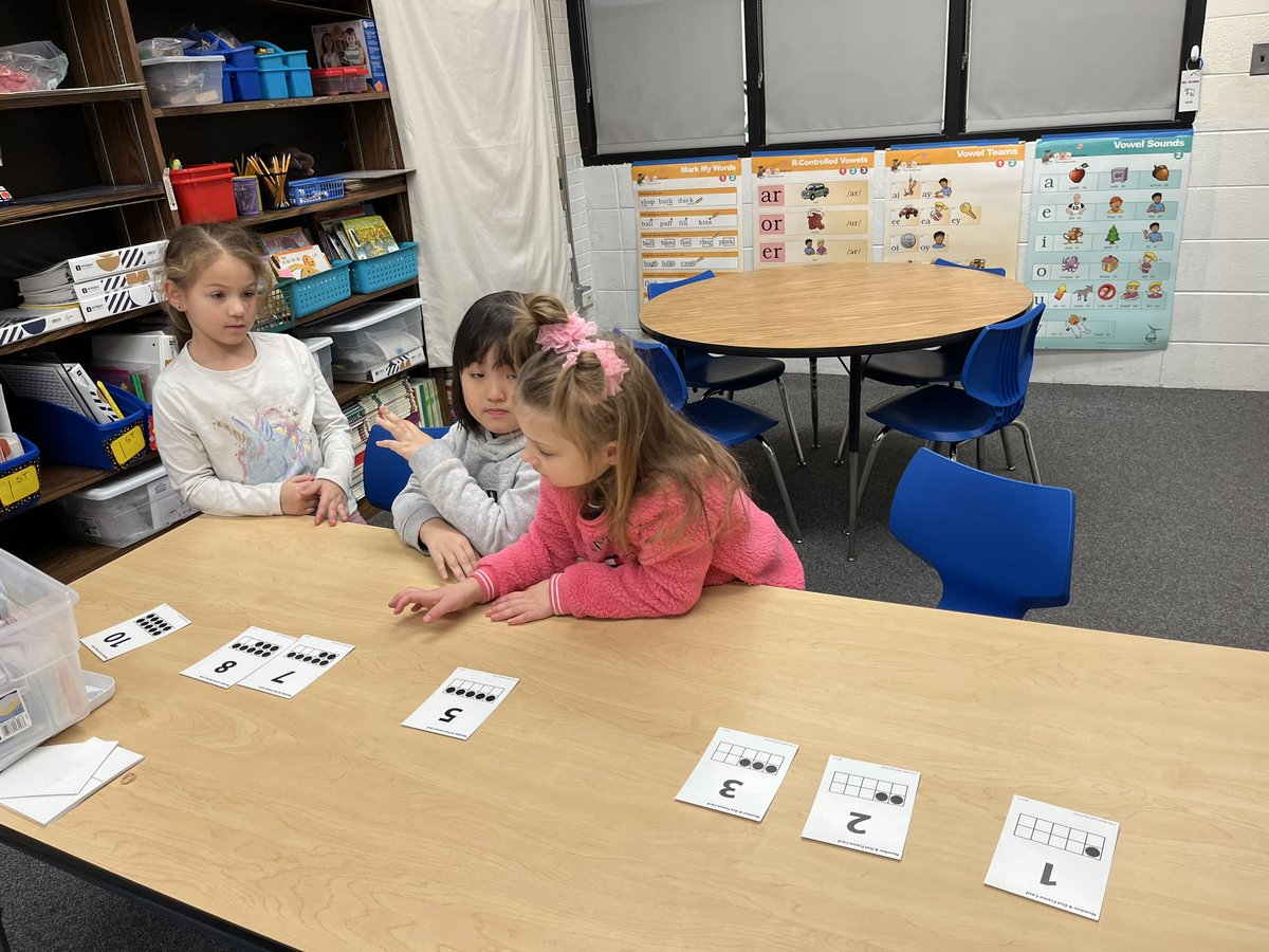 MsGraberMTSS's tweet photo. Kindergarteners work together to put mixed up numeral cards 1-10 in the correct order. If they get stuck, they can use the ten frame to help visualize the number. #LongfellowBears #D97 https://t.co/UAE56SUrYI
