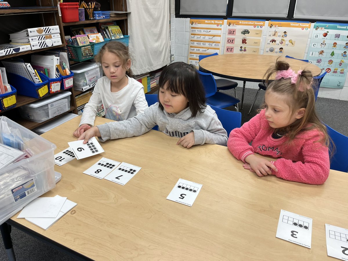 MsGraberMTSS's tweet photo. Kindergarteners work together to put mixed up numeral cards 1-10 in the correct order. If they get stuck, they can use the ten frame to help visualize the number. #LongfellowBears #D97 https://t.co/UAE56SUrYI