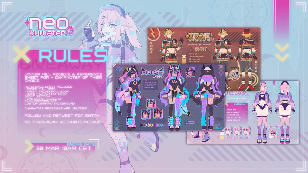 ✨2K REFERENCE SHEET GIVEAWAY! ✨
winner will get a reference sheet! redesigns are a-ok ✌️

🍩RULES;
❥ follow + rt
❥ no throwaway accs
❥ winner will be pulled 30 march @ 10am CET
UR ALL AMAZING TYSM FOR UR SUPPORT!! 😭🫶💜💜