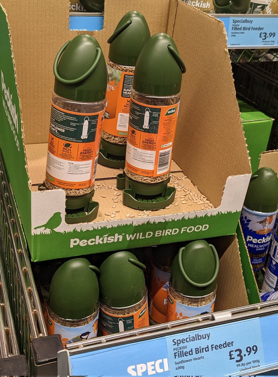 GavinRainbow's tweet photo. I think those wild birds are going to love getting that seed out of these peckers! #thingsyoufindinaldi https://t.co/hoK2S7YvDy