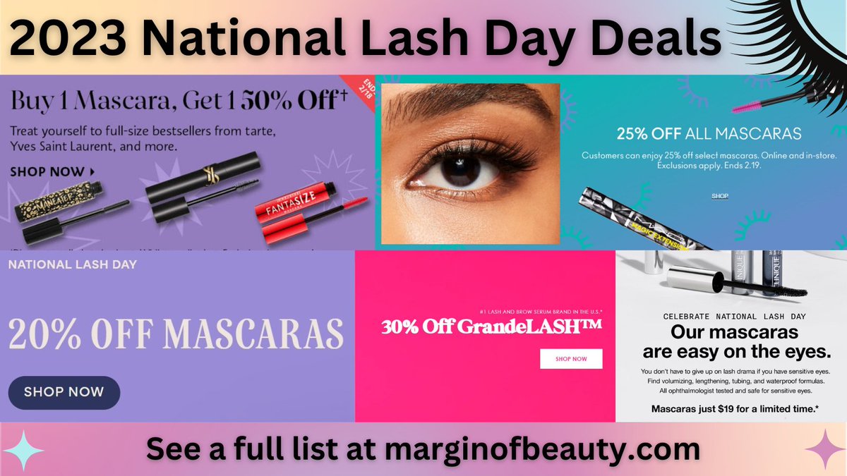 marginofbeauty's tweet photo. National Lash Day is February 19th and I have summarized all the Lash Day deals here! 🥳https://t.co/EM1LGGKomg  #lashes #lashday #mascara #makeupdeals https://t.co/N0M0Y3NC7n
