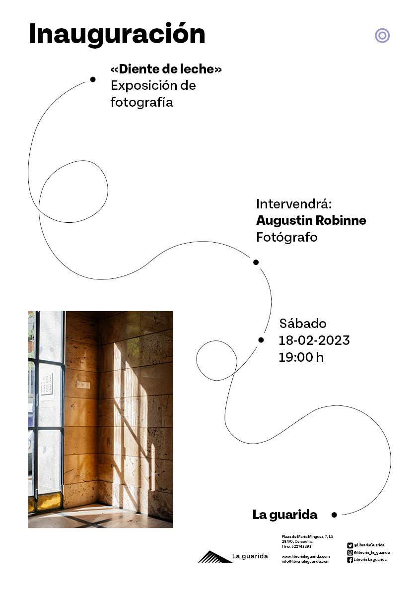 LibreriaGuarida's tweet photo. 📷 Mañana sábado a las 19:00 h inauguramos #DienteDeLeche, la exposición de #fotografía de #AugustinRobinne 🔝
🖼 Os invitamos a conocer su obra y a reflexionar en torno a ella hasta el domingo 12 de marzo.
¡Os esperamos! 📚
#ParedVioleta #LaGuarida #Cercedilla #SierraDeMadrid https://t.co/r21XqcJ14w