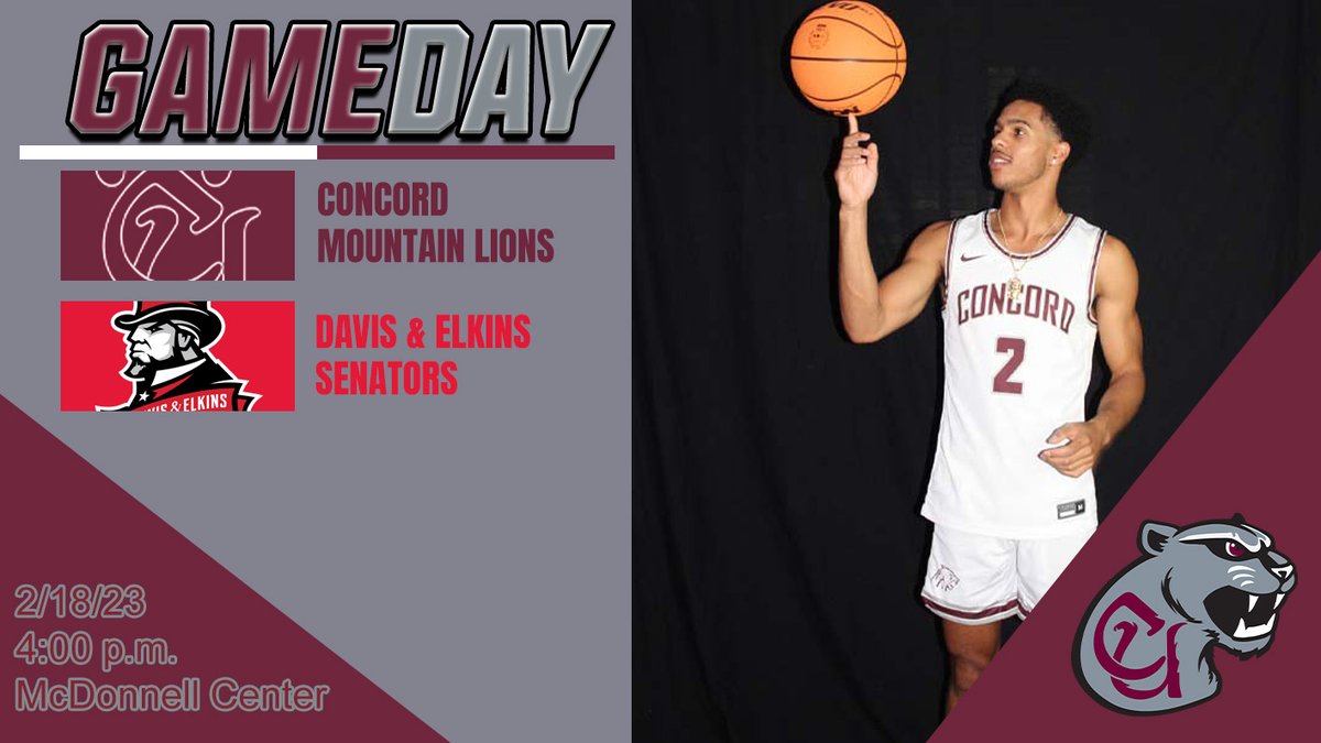 .<a href="/CU_MBB/">Concord Basketball</a> GAMEDAY at Davis &amp; Elkins

📍Location: McDonnell Center (Elkins, W. Va.)
⏰Time: 4:00 p.m.
📊Stats: senatornation.com/sidearmstats/m…
📺Video: mountaineast.tv/dande/
📰Preview: cumountainlions.com/documents/2023…
