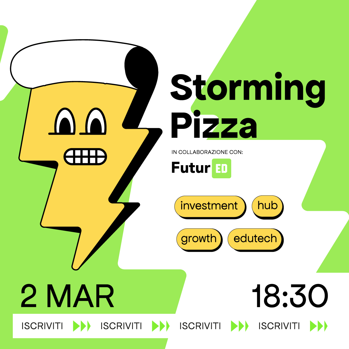 hfarmspa's tweet photo. Storming Pizza! 🌪️🍕
Our format gives a voice to all start-ups that want to get into the game. This time in a special edition, in collaboration with FuturED, the edtech accelerator of CDP’s National Network.
To participate ➡️ https://t.co/LQpTtOdtGX
#HFARMevents https://t.co/xFQHr7lDep