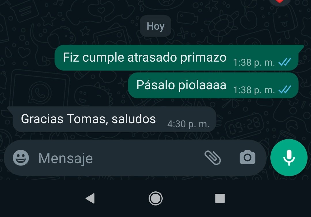 tomashdg's tweet photo. Felicité a mi primo de 10 años por el cumpleaños y me contestó como un cliente con una década de ejercicio profesional. No entiendo nada. https://t.co/YlRaAOLJbU