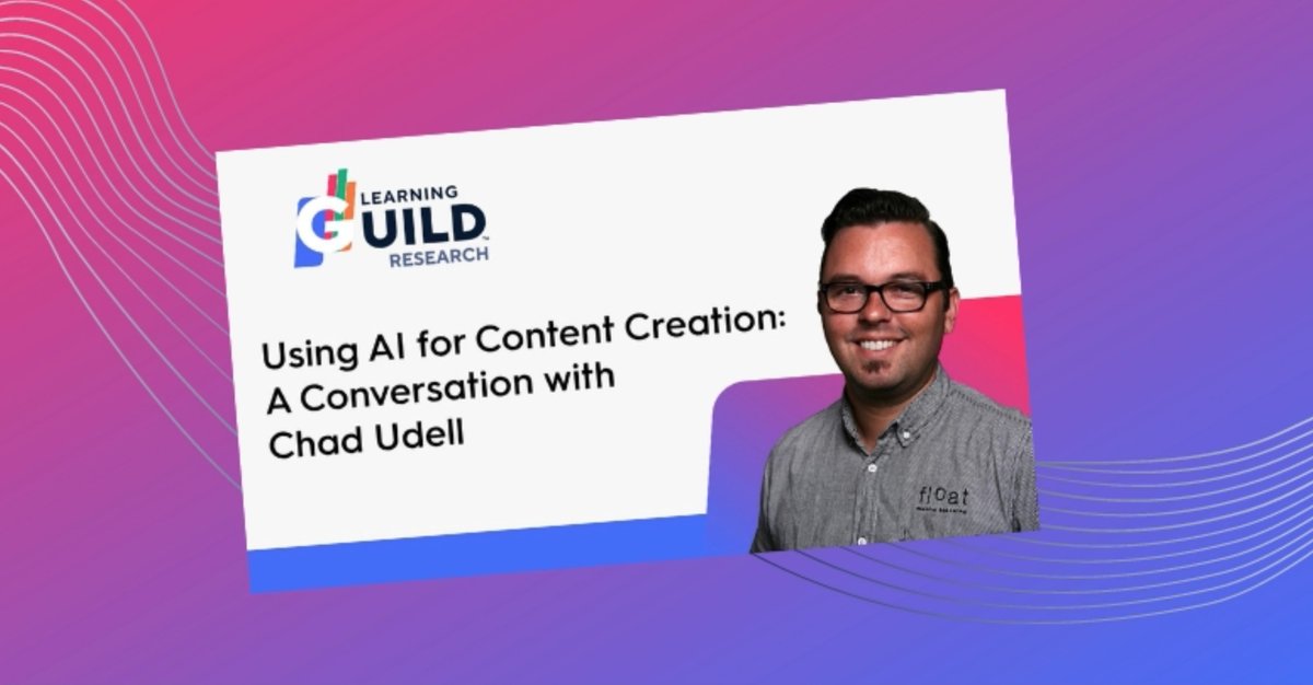 SparkLearnApp's tweet photo. Watch our Chief Strategy Officer Chad Udell talk with
@JaneBozarth and discuss using AI for content creation. Join the @LearningGuild for free to get access! #SparkLearn #AI #microlearning #mobilelearning #LearningGuild https://t.co/kSjuSOwDh8 https://t.co/braiM6uDkW