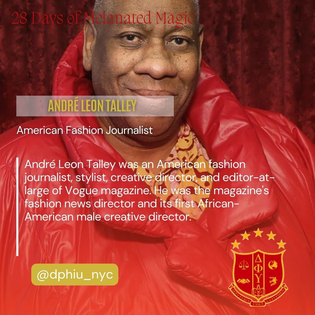 dphiu_nyc's tweet photo. 🦉❤️💛❤️🦉
Day 17 of Melanated Magic brought to you by the NYC/NJ Area brothers of Delta Phi Upsilon Fraternity Inc., 
⭐️⭐️⭐️⭐️⭐️
We honor André Leon Talley, a fashion icon AND an HBCU graduate of North Carolina Central University -Eagle pride, AMPLIFIED!
🦉❤️💛❤️🦉 https://t.co/xKgorxMVEp