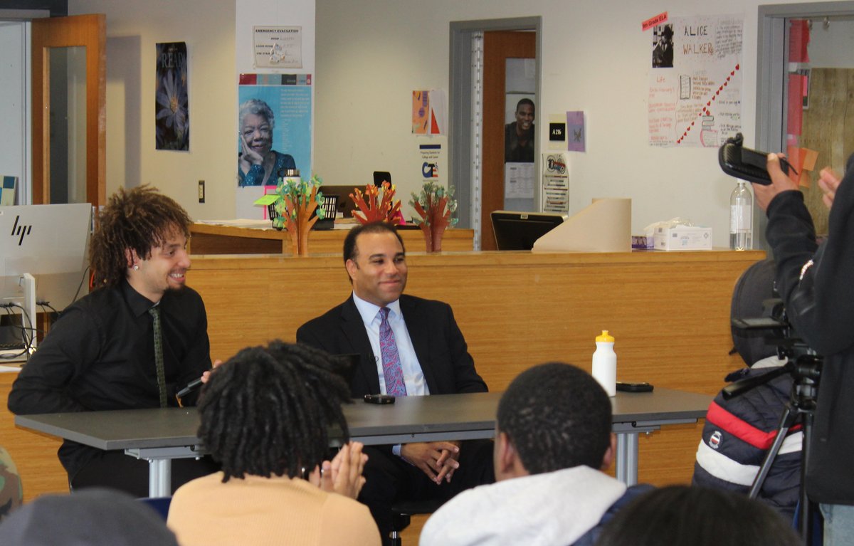 BPSCareerTechEd's tweet photo. Amazing experience for Ms. Armand's #CTE students at the Jeremiah E. Burke High School! @ToddKazakiewich @WCVB  was interviewed and filmed by students about the industry and his career journey. Thank you, Todd! #CTEMonth @BostonSchools https://t.co/5LCY8eCPmS
