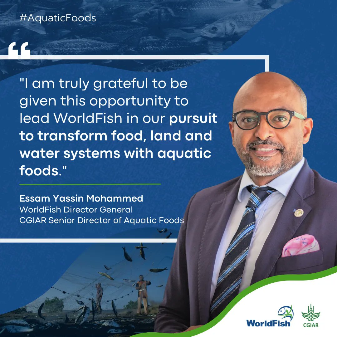 Congratulations to @EYMohammed, new Director General @WorldFishCenter & CGIAR Senior Director of #AquaticFoods. He has over two decades of international, multi-country experience and serves on numerous advisory bodies.🎊 

Read the announcement: on.cgiar.org/3xA3ak5 
#OneCGIAR