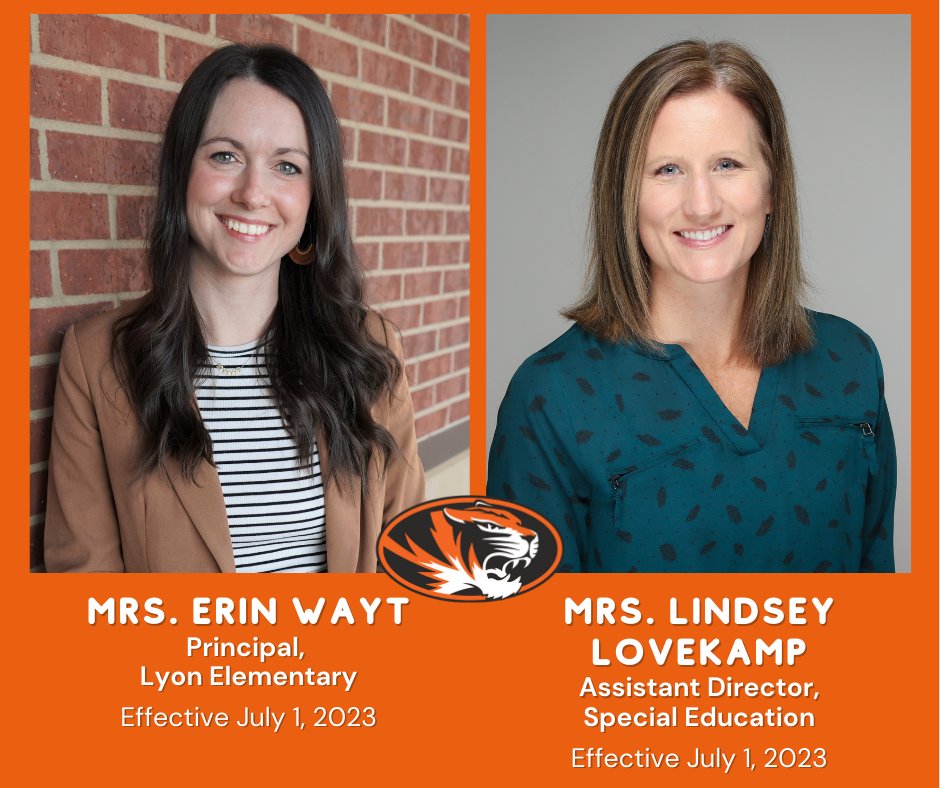 RepublicSchools's tweet photo. The Board of Education has approved Mrs. Erin Wayt and Mrs. Lindsey Lovekamp for new roles in our district, starting July 1, 2023. Details at https://t.co/T2Ji4cdwjh. #RepMOProud https://t.co/gd1BMJyq02