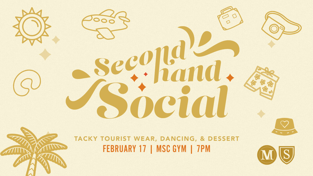 SpurgeonColl's tweet photo. Secondhand Social | Grab a friend, run to the thrift store to pick out your best tacky tourist theme outfit, and join us for the Secondhand Social tonight! There will be dessert, dancing, a photo booth, and more. See you at 7 PM! #TackyTourist #Gala #SecondhandSocial 📸 https://t.co/zFA205VRv9