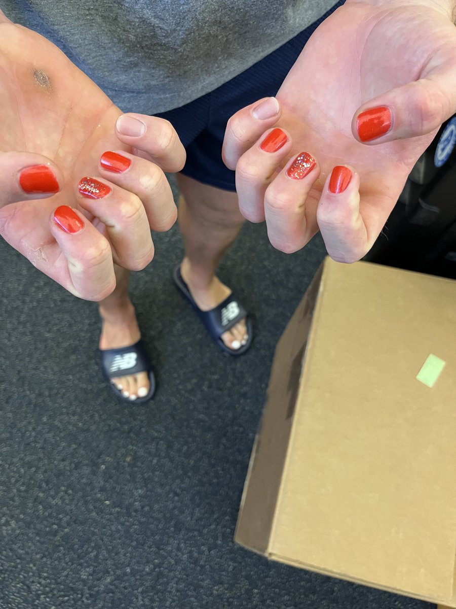 byJulianMack's tweet photo. Triston Casas is seen here wearing red fingernail/white toenail polish. Said he will likely rock this look during the season. That’s my content for the day. https://t.co/a0y06IZGle