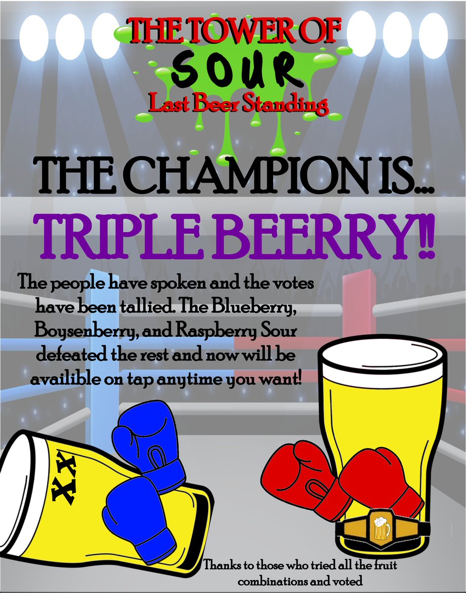🍓🫐🍒 you tasted, you voted, and we have a winner!! Triple Beerry (see what we did there) won!! Come get some of this delicious berry sour before it's gone!