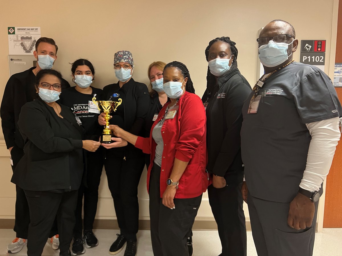 QuynhNguyenMD's tweet photo. Congratulations Patient Exp FY23 Q1 Top Participation Unit (Trophy Winner) goes to- G12 Team! With Dr. Amy Hessel, Jennifer Ketchum, Gabriel Kehner and team @MDAndersonNews @BethGarciaMDA @Frumovitz @AshlynProske  @JaniceFinder @westlyamistad https://t.co/Svoca1tbGc