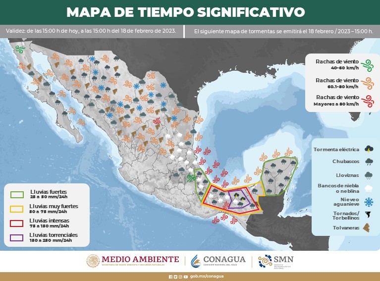 conagua_clima's tweet photo. En las próximas 24 horas se esperan #Lluvias de muy fuertes a torrenciales en #Tabasco y #Chiapas; de muy fuertes a intensas en zonas de #Veracruz, de fuertes a muy fuertes en #Campeche y lluvias fuertes en #Yucatán y #QuintanaRoo https://t.co/LnaeHlJoHN