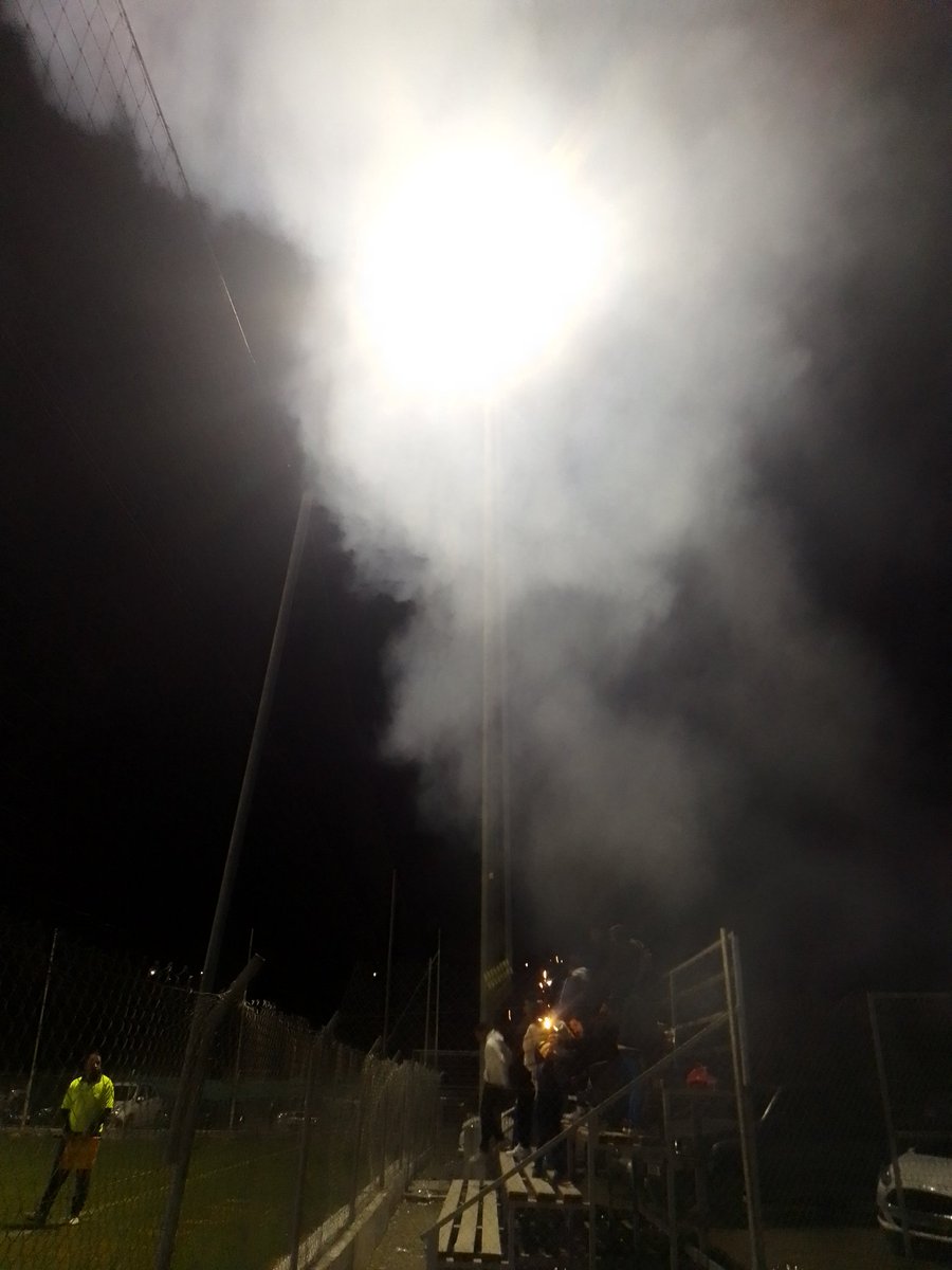 Friday Night Lights with smoke from Firework celebrations after home team scored..... Non League football in Cyprus is something else #cypriotfootball #lovefootball