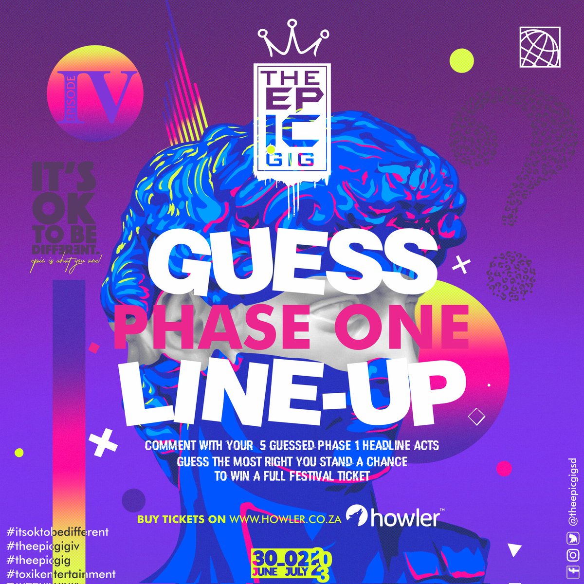 TheEpicGig's tweet photo. 🍭Free Tickets Alert🍬
 Comment with your 5 guessed artist names for  Phase 1 Lineup 👥 Guess the Most Right, you stand a chance to WIN A Full Festival Tickets🎟️

IT'S OK TO BE DIFFERENT🛸
Epic is what you are🚀
#itsoktobedifferent
#theepicgigiv #theepicgig #toxikentertainment https://t.co/m2mD85eOw9