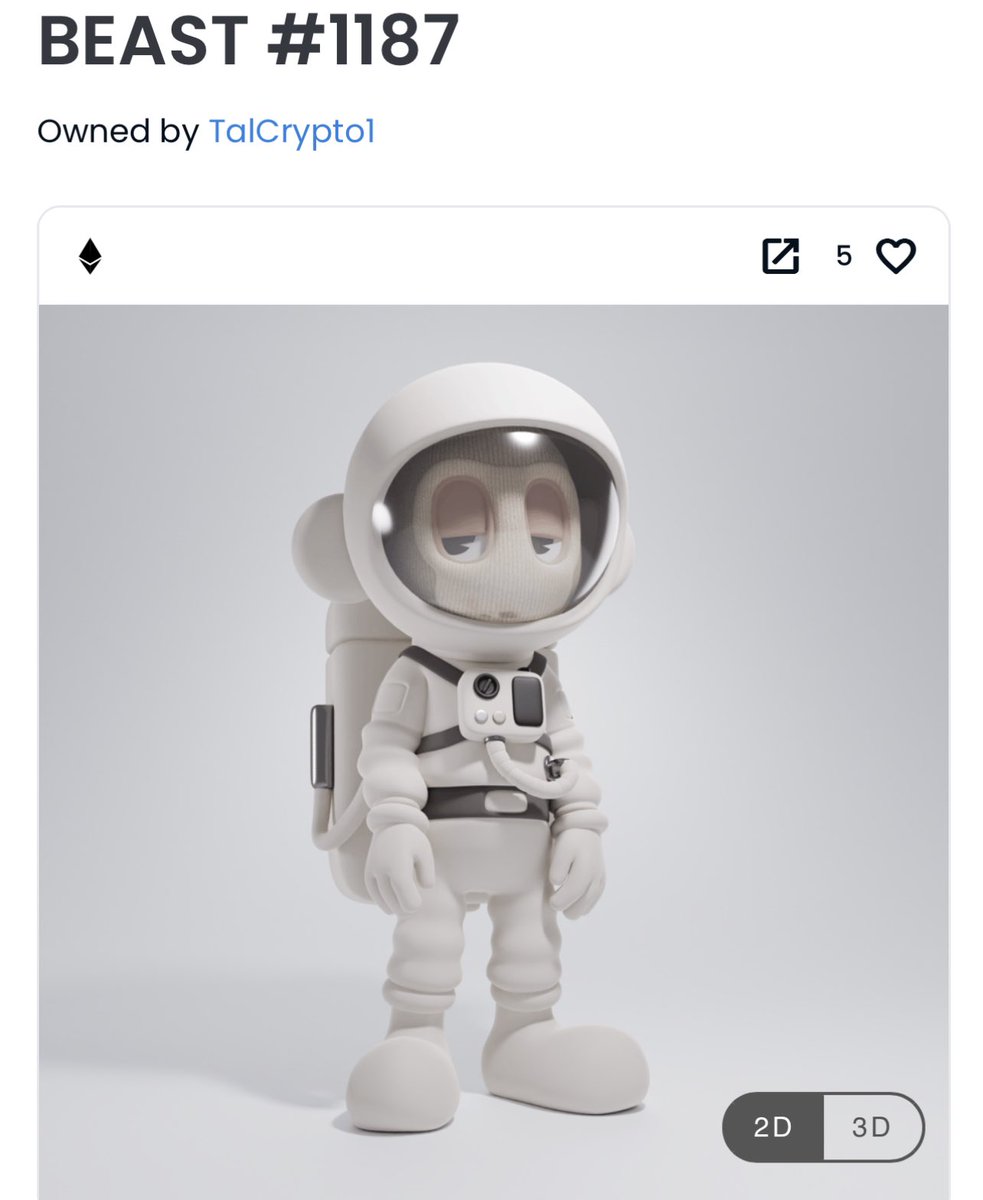 BREAKING: ‘Wagmi Way’ Astronaut BEAST sells for 15 ETH | $25,394

Two hours ago, BEAST #1187 from the <a href="/akidcalledbeast/">a KID called BEAST</a> collection sold for 15 ETH

With this trade, the floor price for a BEAST wearing a spacesuit is 30 ETH | $51,030

There are only 7 BEASTS in the entire