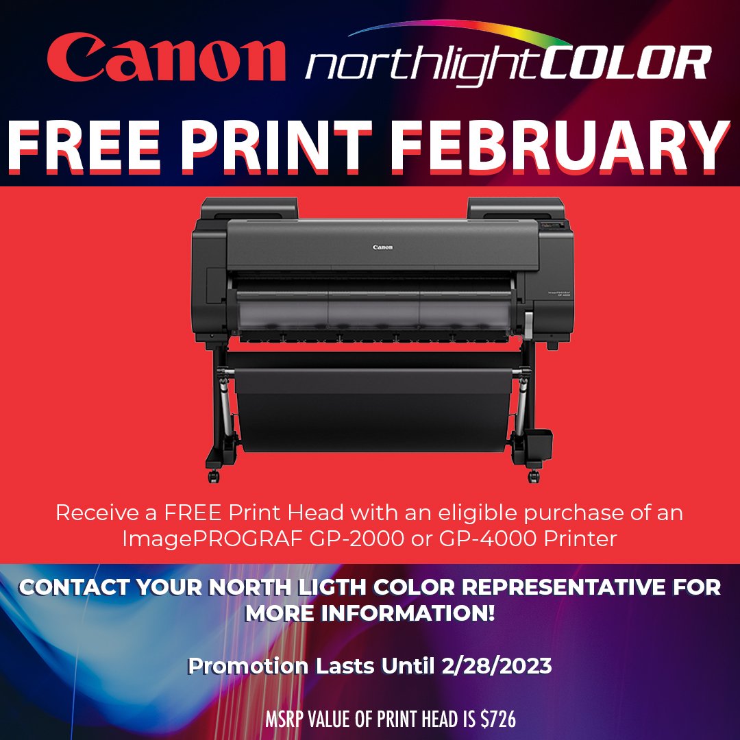 NorthLightColor's tweet image. Canon &amp;amp; North Light Color Presents: FREE PRINT FEBRUARY – Want to experience fluorescent colors on print like never before? Hurry now to score a deal on your next printer by receiving a free printhead with the purchase of Canon’s imagePROGRAF GP-2000/GP-4000 printers!