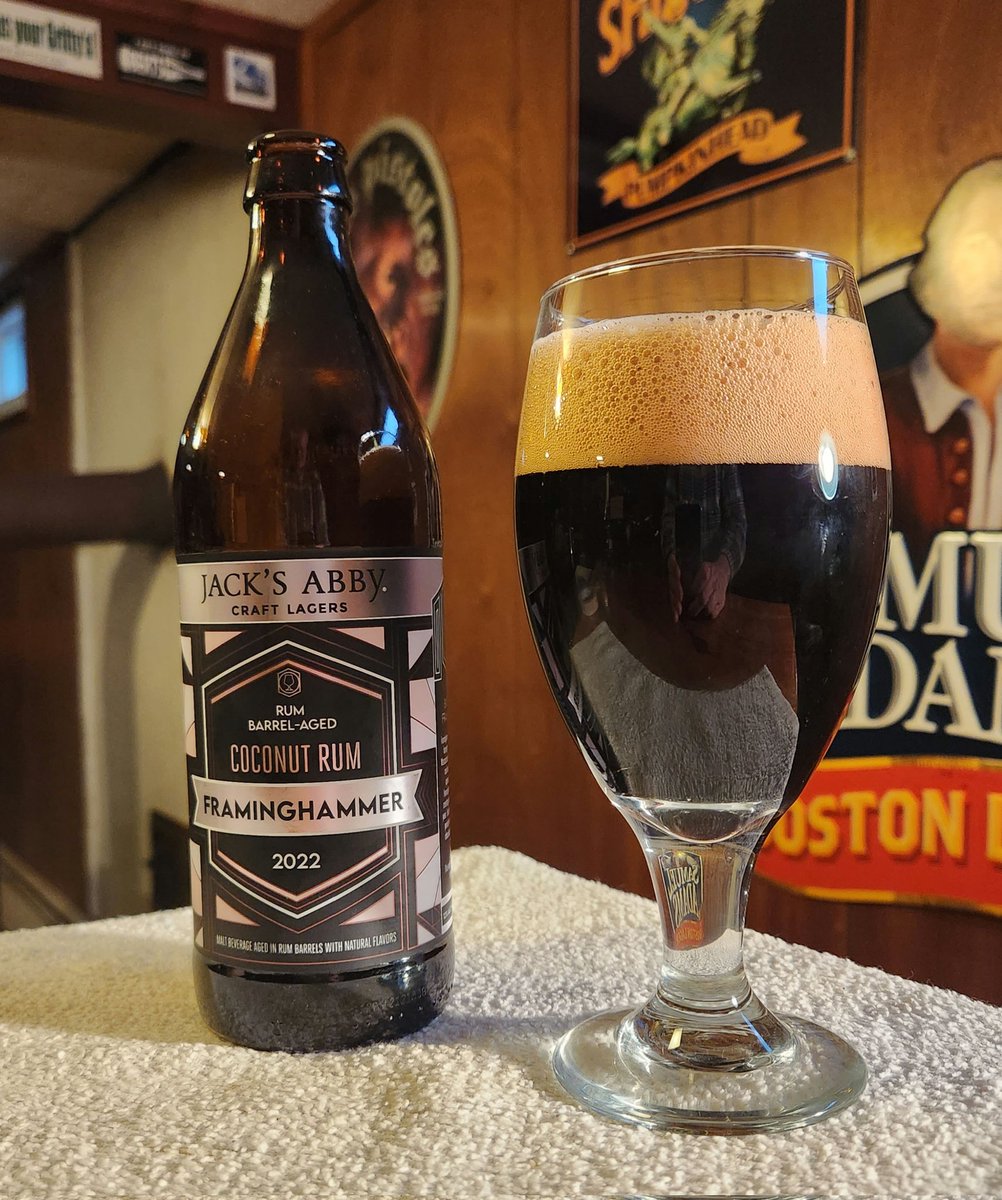 The last two Untappd badges were for the 2022 Jack's Abby Coconut Rum barrel aged Porter. 12% ABV. An array of sweet, roasted, spicy enjoyment. #beer #CraftBeer #darkbeer #MAbeer #bold #TGIF @JacksAbby