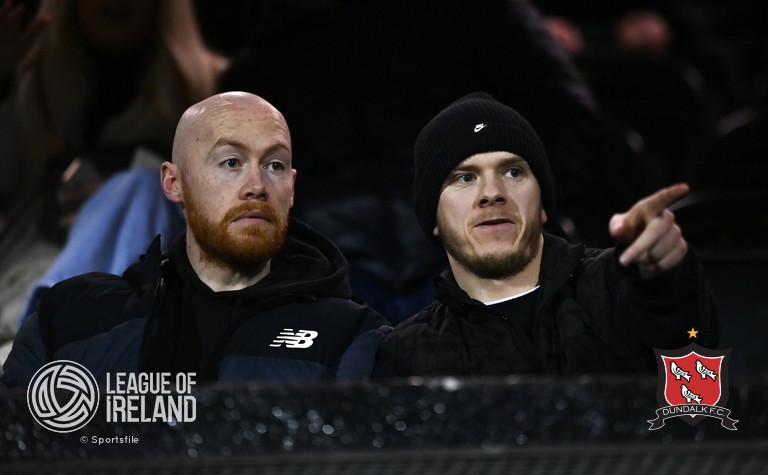 DundalkFC's tweet photo. 😄 Good to see some old faces have managed to escape from the kids and make the trip from Belfast this evening.

#ShieldsyandMuz https://t.co/F0n6d70kBm