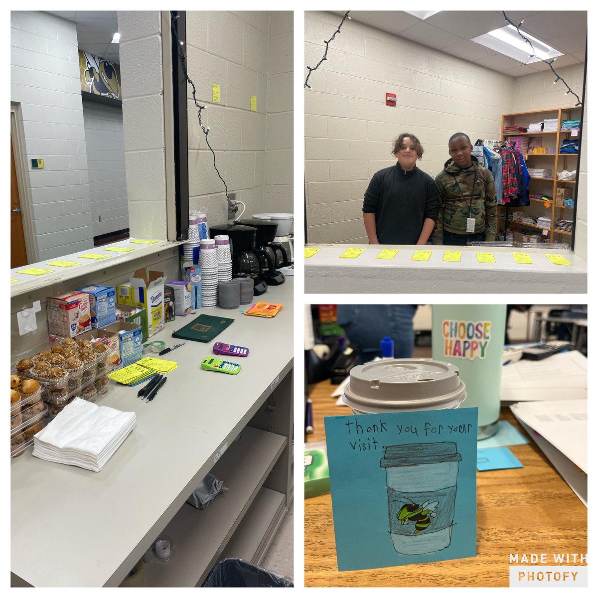 Mrs. Smarts students opened the Yellow Jacket Cafe today!  Job skills such as good communication, time management, money counting, and customer service were all executed with excellence this morning!  The staff raved about the service and can’t wait for next Friday! #hearthebuzz