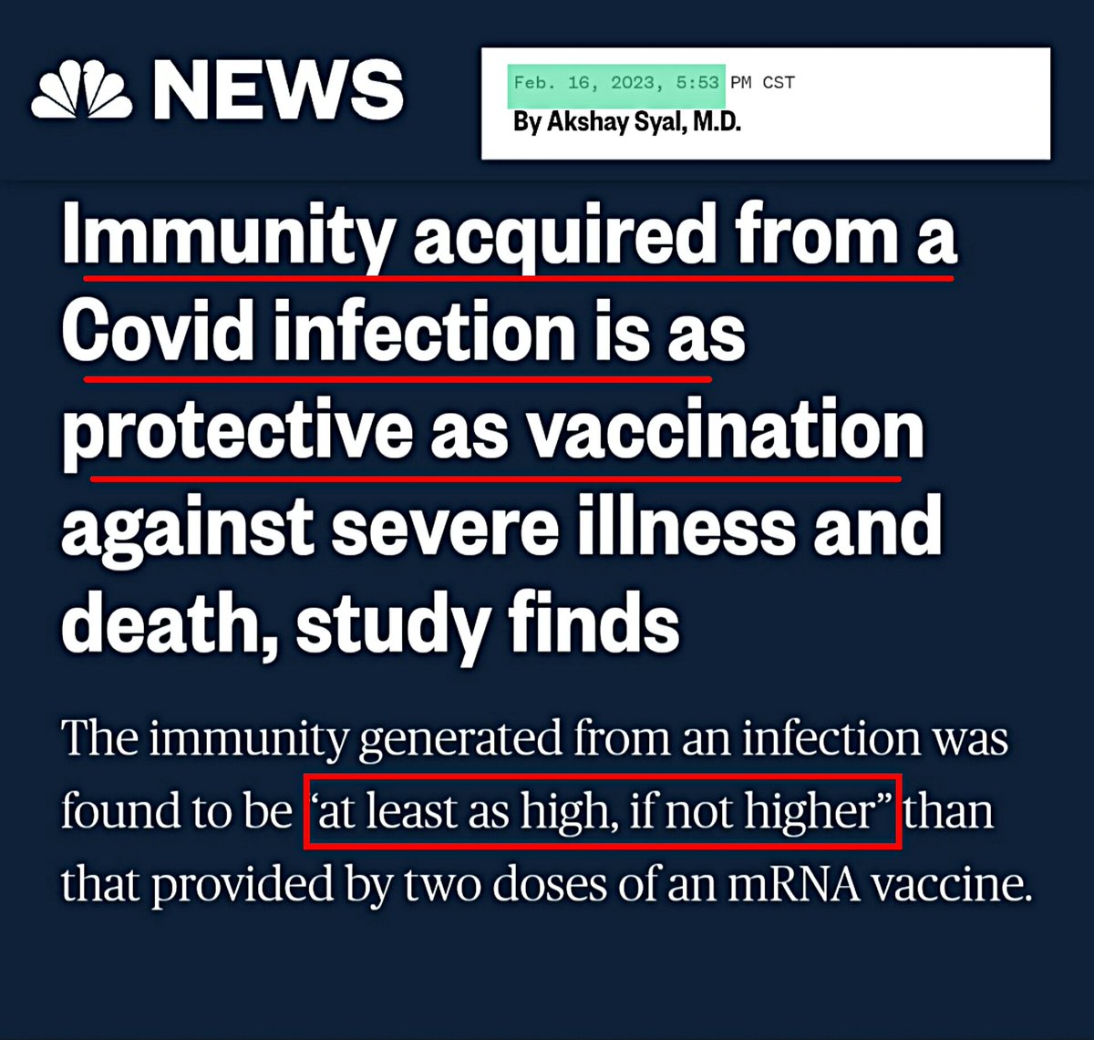 NaturallyFTW's tweet image. Ooh look, 3 yrs later NBC's reporting what we all knew in 2020. 

Natural Immunity For The Win.