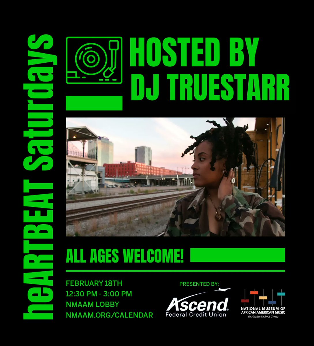 Tomorrow is #heARTBEAT Saturday at @thenmaam! Here's your chance to boogie down with DJ Truestarr as she spins in the NMAAM lobby on Saturday, February 18th from 12:30PM-3:00PM. Don’t miss the party!