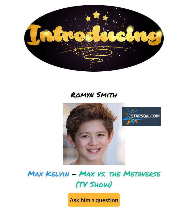 StarsQA's tweet photo. #starsQA
Welcoming our newest star... Romyn Smith
Ask him a question here: https://t.co/vbeenQinok
#romynsmith #maxvsthemetaverse #youngactor #childactor #younghollywood #actor #industrykids #actorslife #tvshow #movie #voiceover https://t.co/tL3klEnpyi