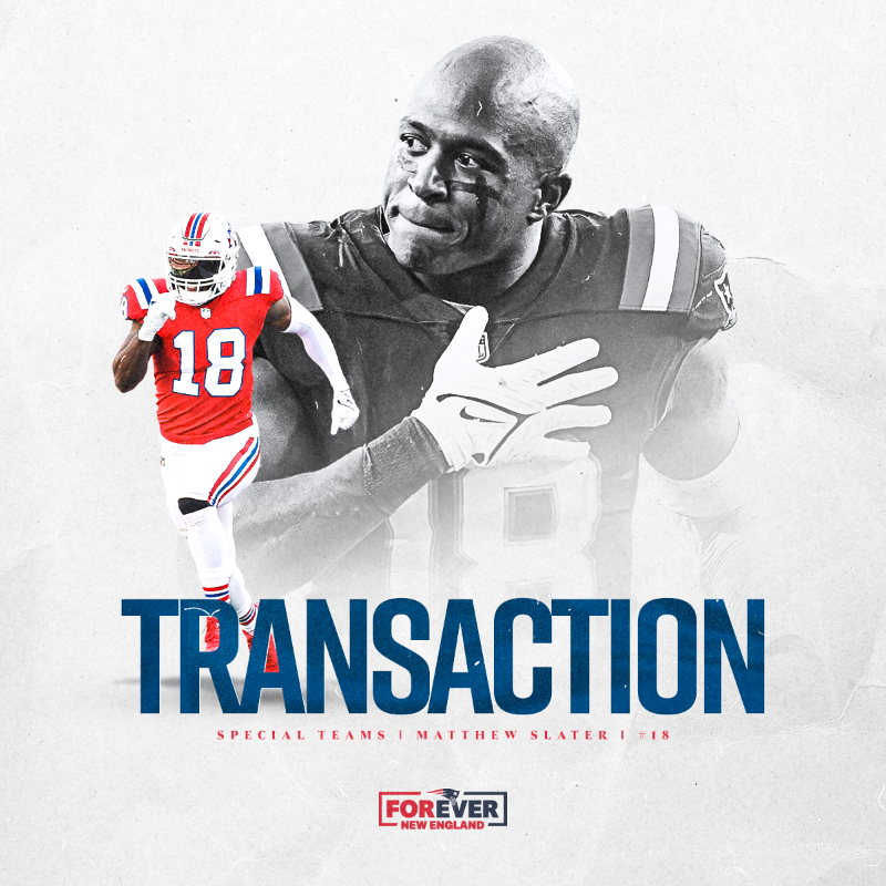 Patriots's tweet photo. Season 16 with Slater.

Patriots announce that special teams captain Matthew Slater will return this season: https://t.co/a89s7xynup