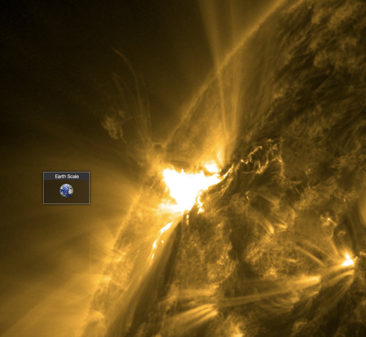 SunWeatherMan's tweet photo. TODAY: X-ray explosion on the sun bigger than our entire planet. Video coming on YouTube this evening. 

[X Class (2.2) Solar Flare via SDO/AIA171] https://t.co/wesBrIKuzr