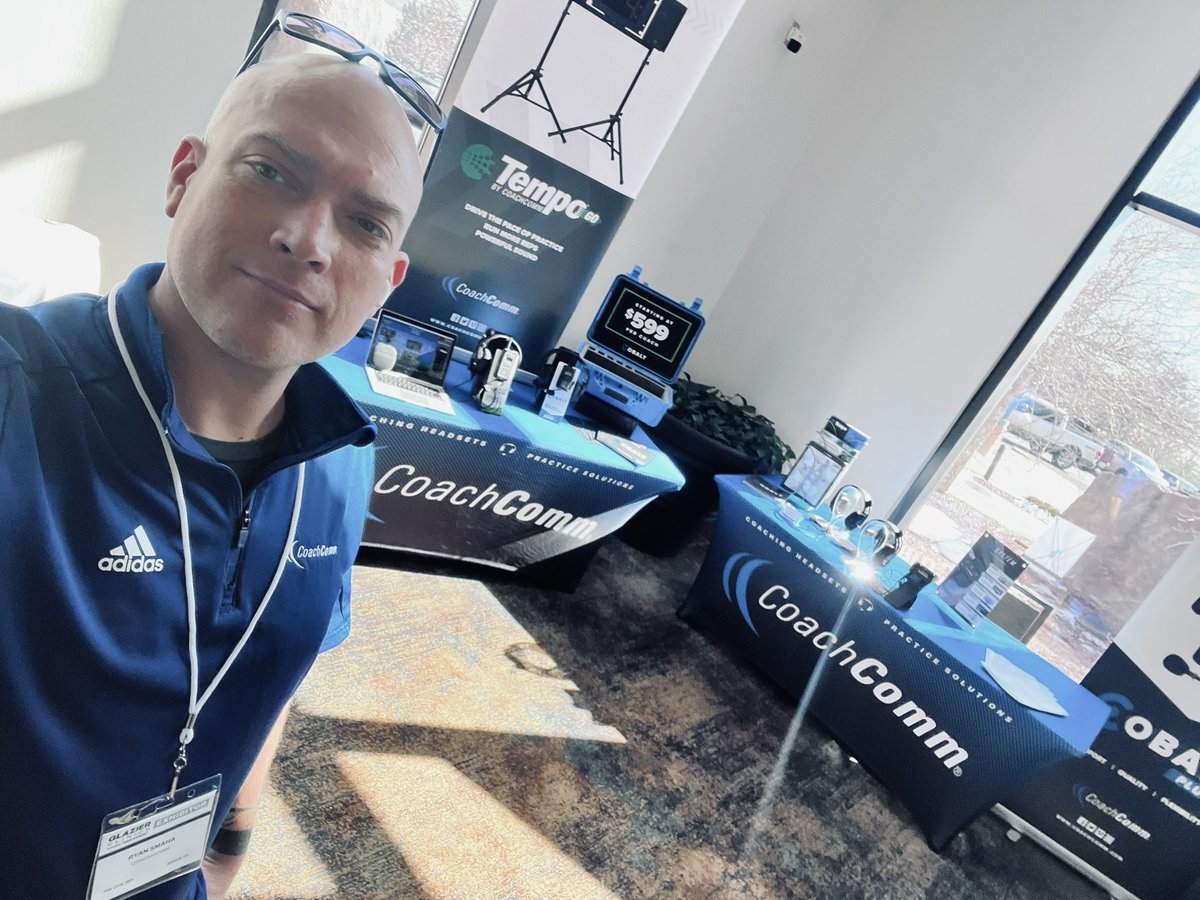 CoachSmaha's tweet photo. @CHSCA coaches! Come check out the @CoachComm booth here @GlazierClinics in Denver! Here to show you the best, and provide you the best service! #WinningSolutions #Tempo #PracticeToProgress https://t.co/DPPG6LdKOa