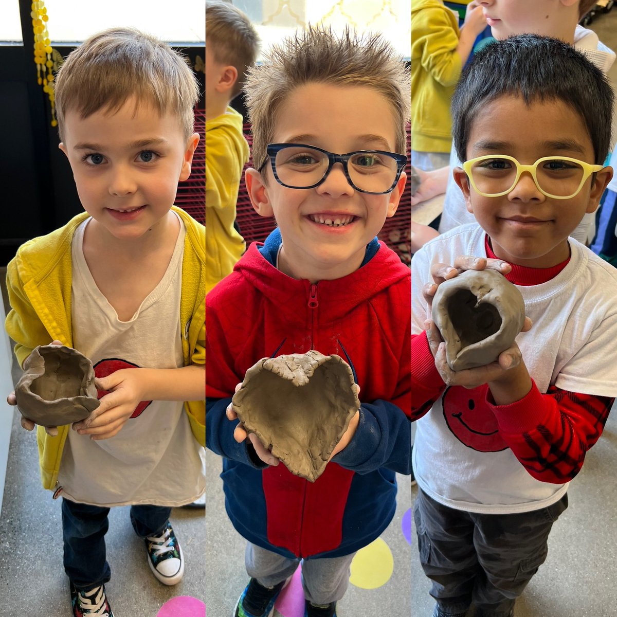 mrs_clos's tweet image. Kindergartners are first grade @WassWolves create clay hearts! #tsdart