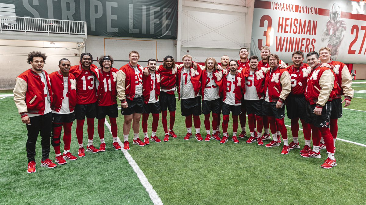 TrevAlberts's tweet photo. It’s a special honor to receive a Husker letter jacket and this morning I had the privilege of handing some out to @HuskerFBNation.

Once a Husker, always a Husker. GBR! https://t.co/UhvgPbGoTV