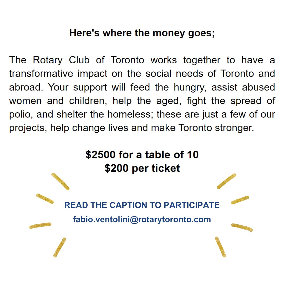 ➡️ If you want to participate please email to fabio.ventolini@rotarytoronto.com ➡️ Can't attend? The donation link is in the bio! ➡️ Tax receipts will be issued.