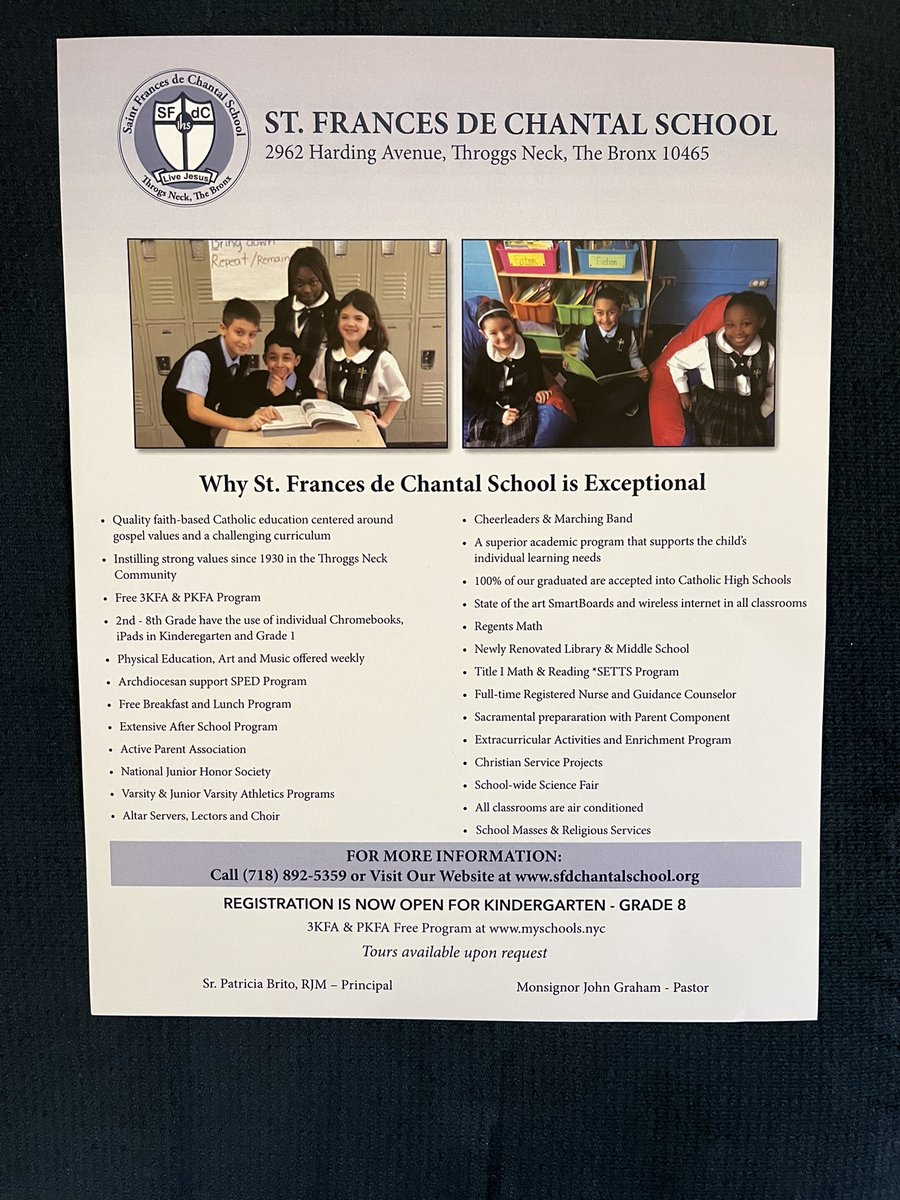 SFDC Principal, Sister Patricia Brito, would like to share a note and flyer about SFDC. 🙏🏻💜<a href="/patbrito1/">pat brito</a> <a href="/sfdc_school/">St. Frances de Chantal School</a> <a href="/NE_BronxADNY/">NE_BronxADNY</a> <a href="/ArchNY_Schools/">NY Catholic Schools</a> <a href="/NY_Arch/">Archdiocese of New York</a> <a href="/MurthaEileen/">Eileen Murtha</a> <a href="/ArchNYCathID/">Linda Dougherty</a> <a href="/AdnyLearning/">Teaching & Learning, ADNY</a>