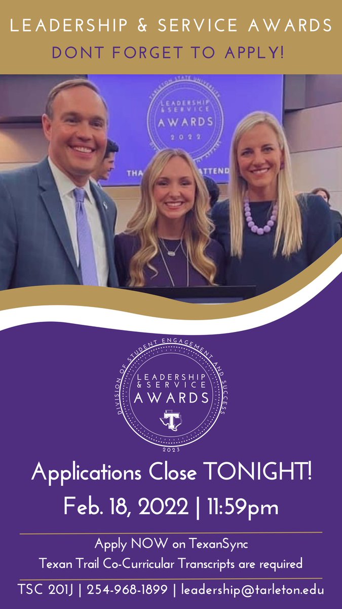 Have you heard?? The Leadership and Service Awards applications close TONIGHT! Make sure you submit your nominations!