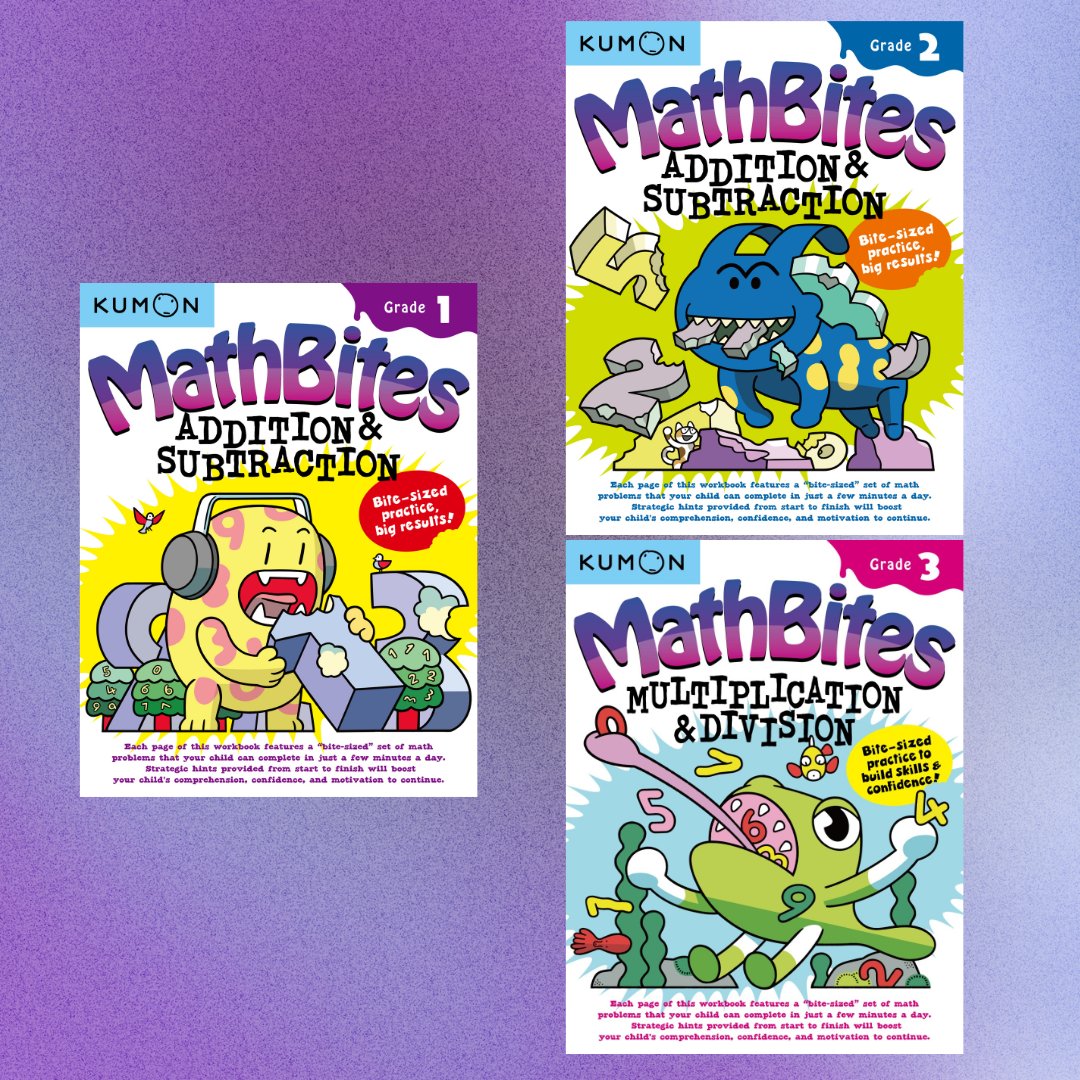 Here is one of our most popular series: MathBites! Each page features a small, “bite-sized” set of tasks that your child can do in only a few minutes! Purchase or learn more about our books and the Kumon method at kumonbooks.com #kumon #math #education #learning