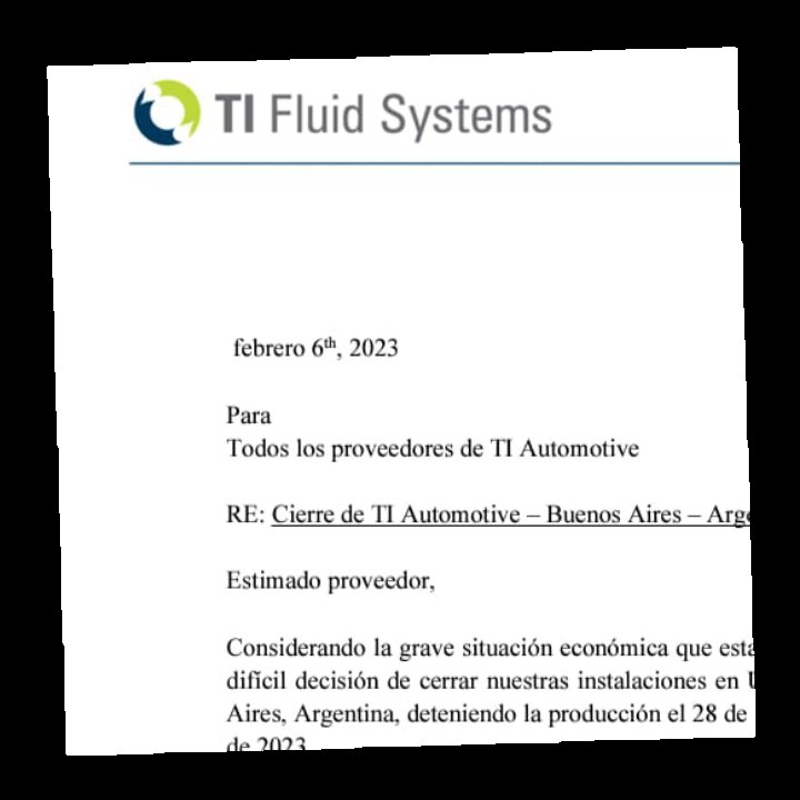 horacioalonso16's tweet photo. Atención! Una autopartista multinacional anunció el cierre de su fábrica en Argentina como consecuencia de la crisis económica. Se trata de la británica TI Fluid Systems. Envió nota a  clientes y proveedores. Se produce días dsp d q ADEFA/AFAC alertaron x las trabas para importar https://t.co/vSsBWBJ6ZH