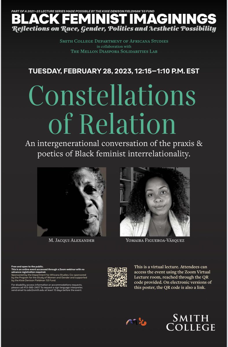 What a historic gathering to witness the 🔥💜 of M. Jacqui Alexander & @DrYoFiggy! Come get your life gathered, an intergenerational charla on the praxis and peotics of Black feminist interrelationality! @AfricanaSmith