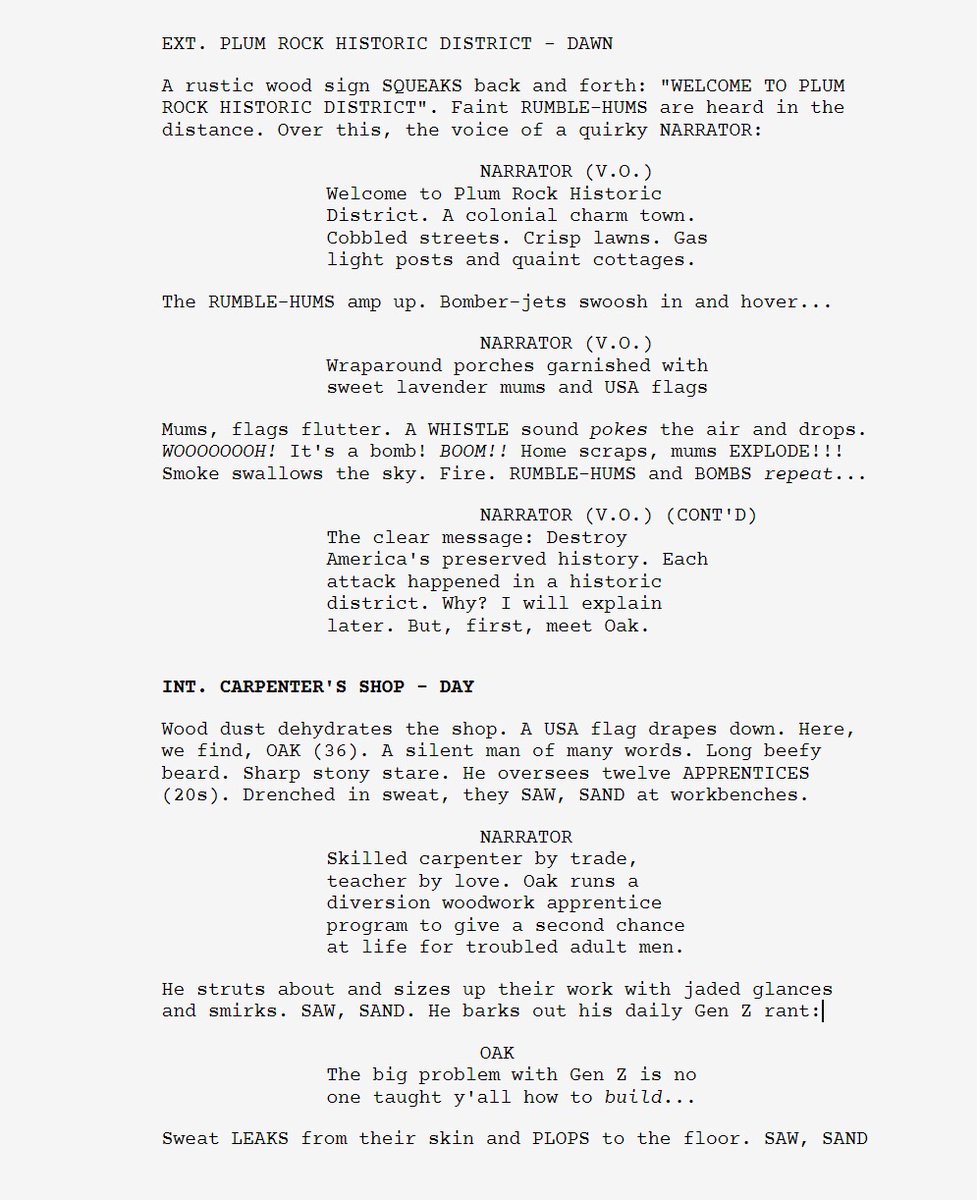 DropsofDestiny's tweet photo. Would love feedback!! Here is the first page to a feature script that I have recently been working on: #FirstPageFridays #ScreenwritingTwitter #Screenwriting #Film #FilmFriday https://t.co/SGZFunkEdW